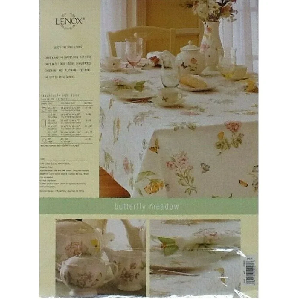 brand new Lenox Butterfly Meadow 70 inch Round Cotton Blend Spring Tablecloth